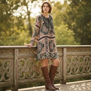 Xhilaration Boho  Dress Size Medium
Beautiful black coral floral print relaxed